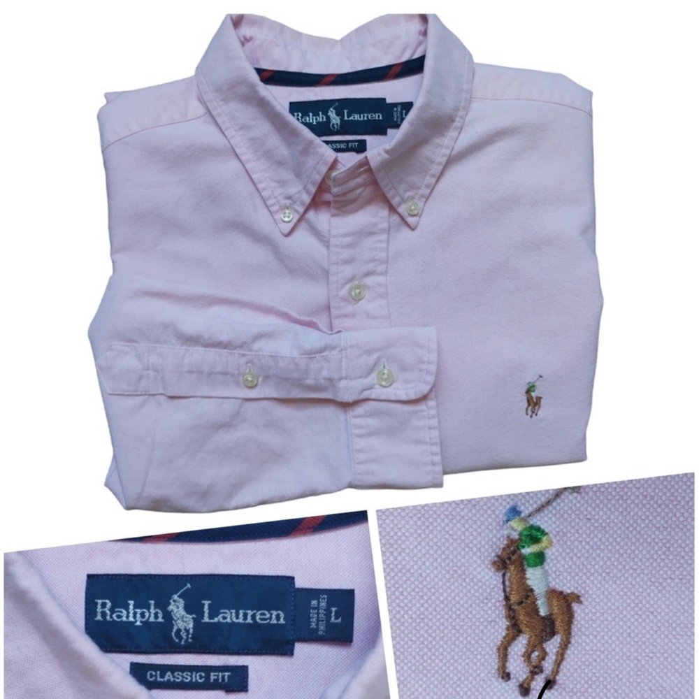 Ralph Lauren dress shirt L colored pony pink button down cotton classic fit